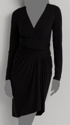 Lauren Ralph Lauren Women's Ruched Stretch Jersey Surplice Dress, Black, 12