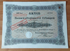 Przędzalnia bawełny Erlangen - Akcje ponad 1000 marek - Erlangen, w sierpniu 1921