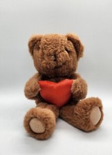 Vintage Russ Berrie Brown Teddy Bear Holding Red Satin Heart 6", EUC