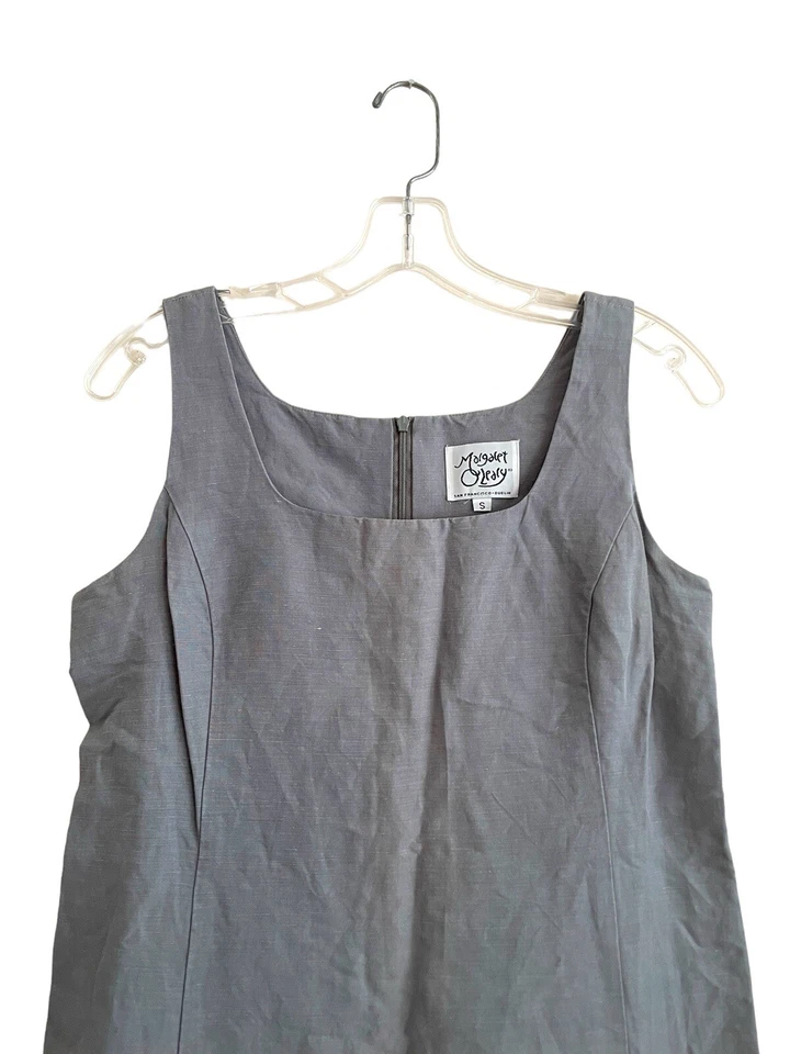 Vestido midi vintage Margaret O’Leary sin mangas talla pequeña lino seda gris azul Foto 3 de 4