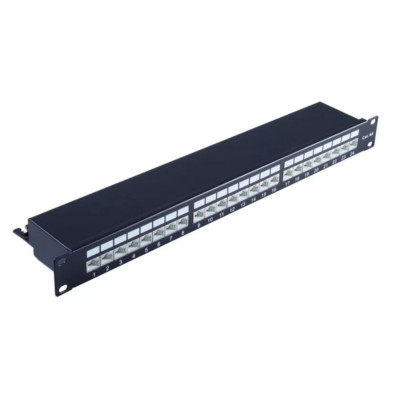 Patchpanel CAT6A, Netzwerk LAN, Verteilerfeld 24 Port, 19'' Rackeinbau, 1HE