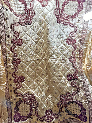 Vintage Rare Berry Burgundy Red Gold Comforter Full Size With Built In Bedskirt
