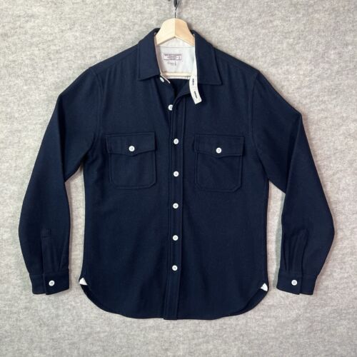 Wallace & Barnes J.Crew Wool Flannel Button Down Shirt Mens S Black Chin Strap