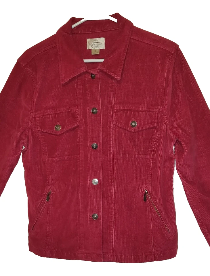 Chaqueta de bombardero de pana roja granate? Abrigo CHRISTOPHER & BANKS Trucker Ranch TALLA S Foto 2 de 4