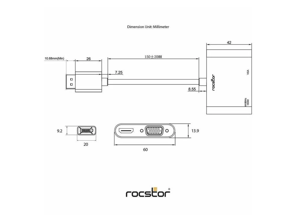 Rocstor DisplayPort 1.2 to HDMI & VGA Multiport Active Video Adapter – 4K/60Hz – - Image 4 of 4