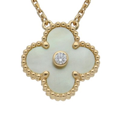 Van Cleef & Arpels Vintage Alhambra 1P Diamond Necklace VCARP2R700 18K Yello...