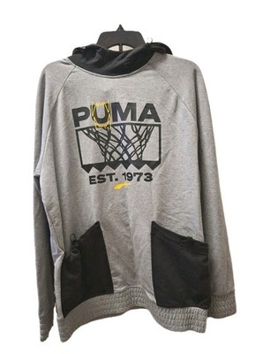 Puma Winning Shot Pullover Hoodie Sweatshirt Men's M Gray Black Graphic Print