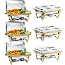 Chafing Dish Buffet Set 6 Pack 8 QT, Stainless Steel Gold Rectangular Buffet