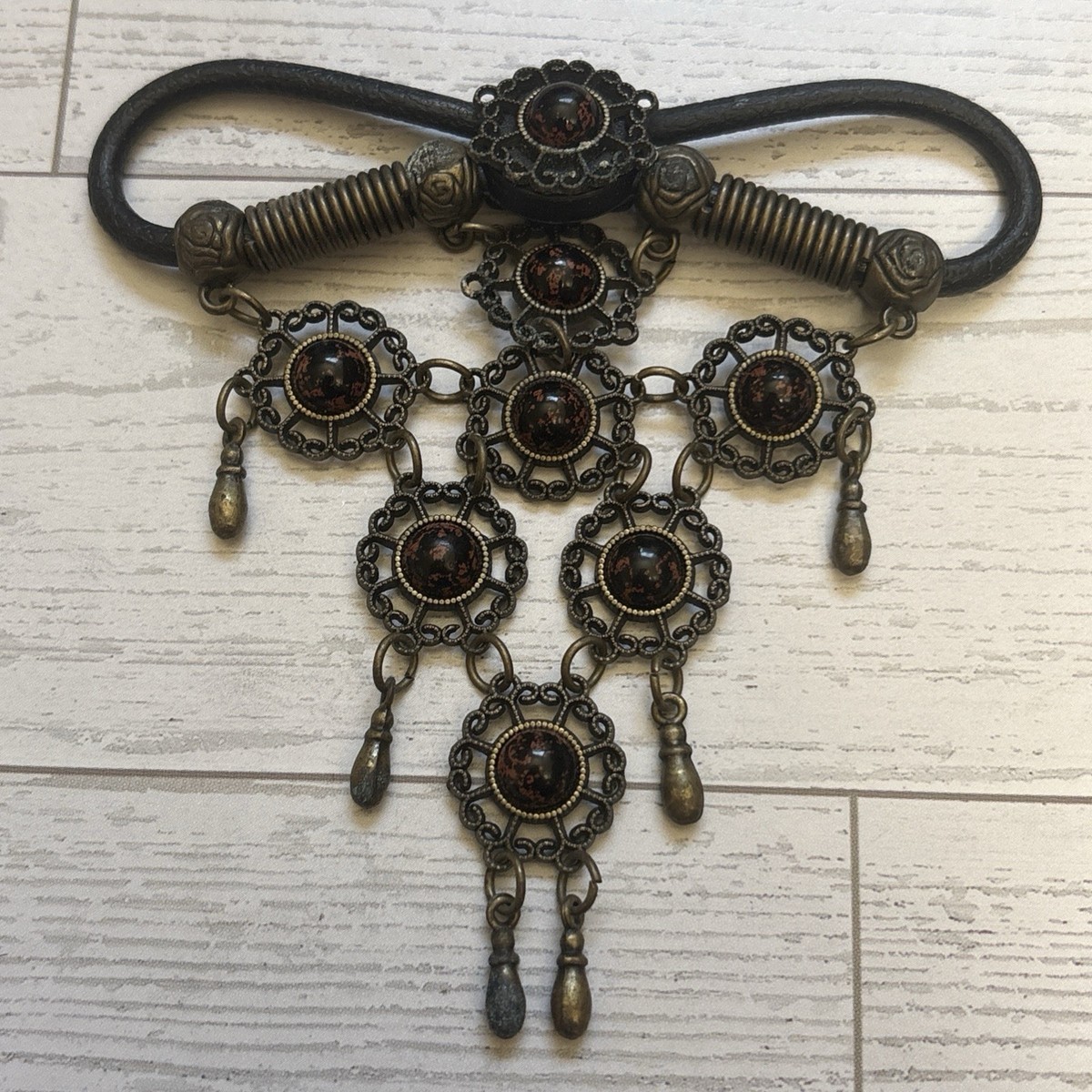 Vintage Boho Brass Hair Barrette Triangle 4x4 Faux Stone Decorative Accessory