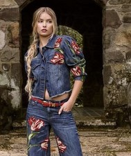 alice olivia ELIJAH EMBROIDERED DENIM JACKET 660 Size L
