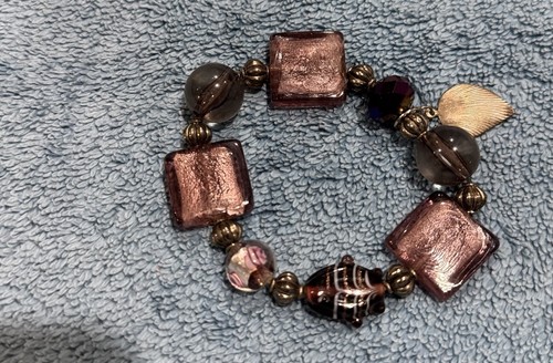 Handmade Glass Beaded Stretch Dusty Rose ,mauve Beads Decorative Spacers Braclet