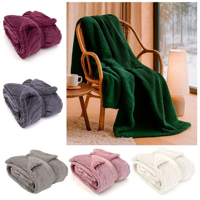 heimtexland ® super dicke Cord Kuscheldecke mit Sherpa Fell Wohndecke Typ767 - Bild 1 von 4