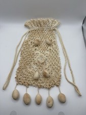 Meticulously Crocheted Early 1900  s Irish Reticule cotton drawstring purse