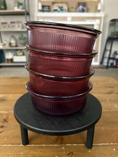 Corning - Set Of 4 - Cranberry Ribbed Round C...