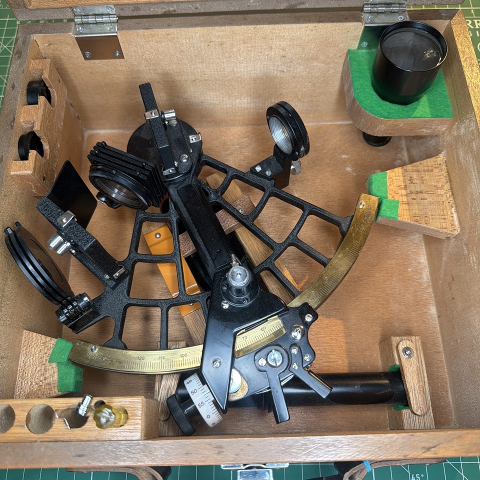 Vintage SIMEX Mariner Sextant w/ Wooden Case Certificate