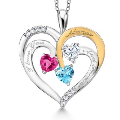 Rhodium Plated Pendant with Chain Created Sapphire Moissanite (1.57 Cttw)