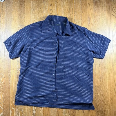 Alfani Shirt Mens 2XL Blue Geometric Modal Blend Short Sleeve Button Up Casual