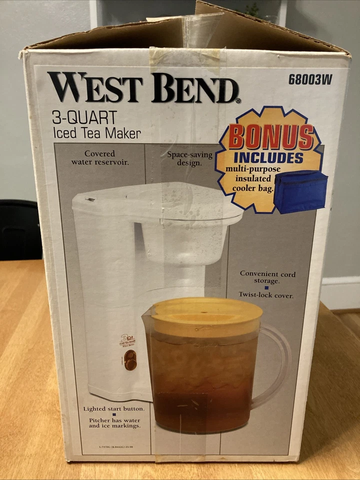 NUEVO West Bend 3 cuartos grande tetera helada 68003 jarra con tapa amarilla EE. UU. Foto 2 de 4