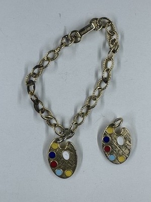 Vtg Sarah Coventry ARTISTS PALLET CHARM BRACELET Twix & Tween Line W/Extra Charm