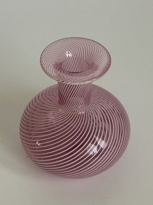 Murano Filigrana Art Glass Vase Pink Latticino Mezza Filigrana