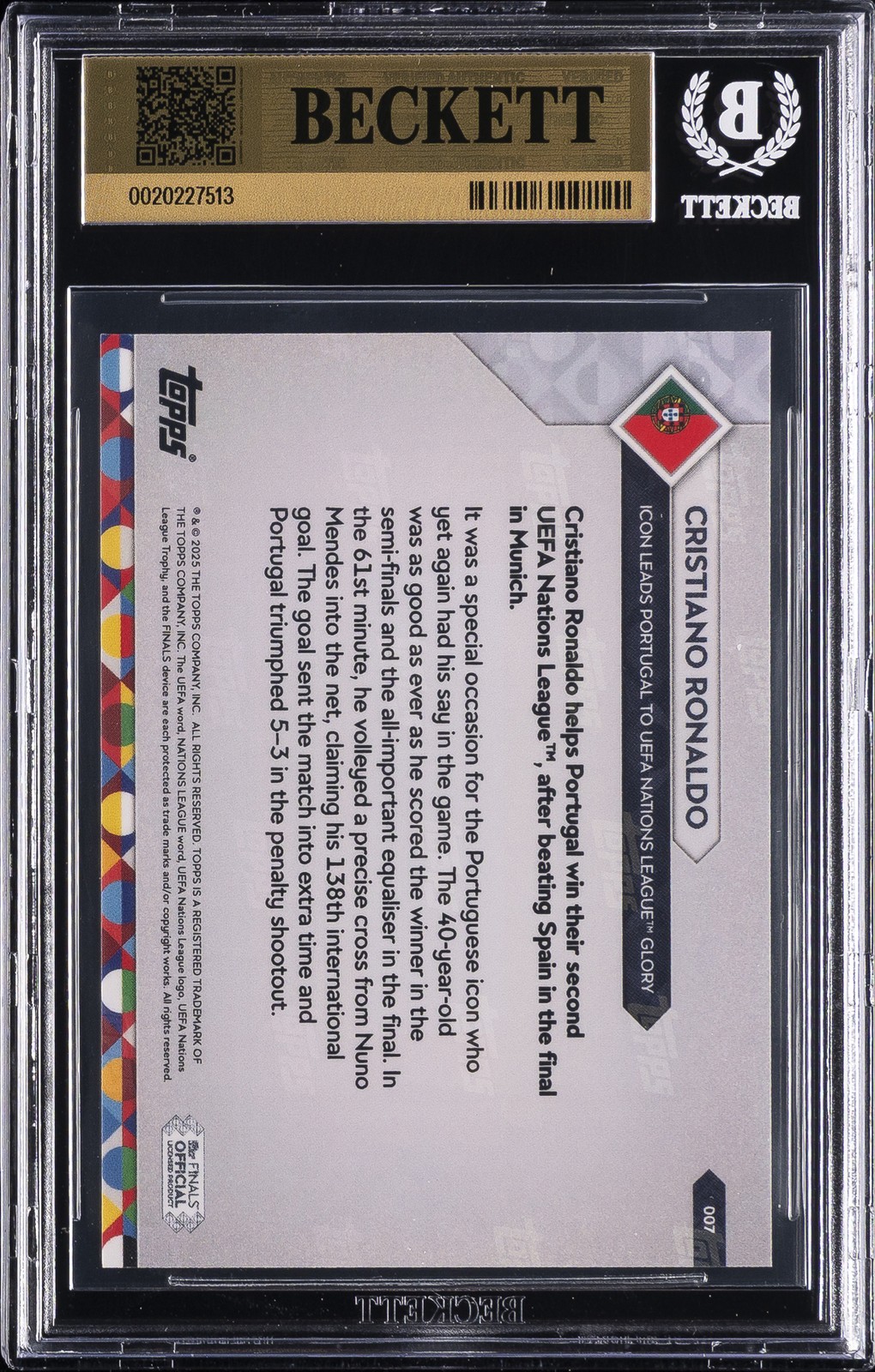 2025 TOPPS NOW UEFA NATIONS LEAGUE #7 CRISTIANO RONALDO BGS 10 view 2