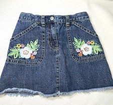 GYMBOREE Embroidered Floral Denim Jean Mini Skort Size 5 Girls Adjustable Waist
