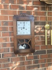 Antique English Perivale Wall Clock In Working Condition With Key And Pendulum