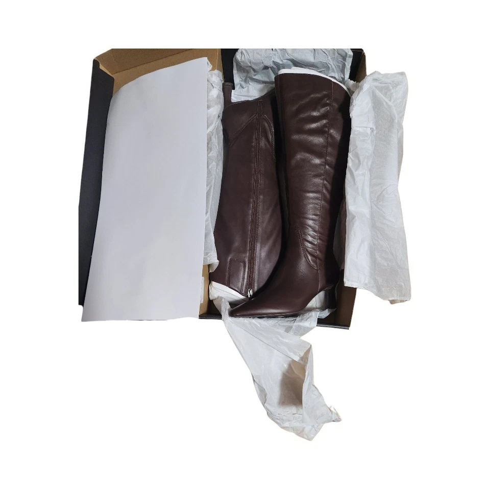 Naturalizer 巧克力棕色 Deesha 宽 CaIf 及膝皮革正装高跟鞋靴 — 第 2/4 张图片