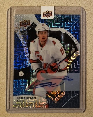 Sebastian Aho 2021-22 Upper Deck Allure SSP Blue Line Prizm Autograph #d /35  