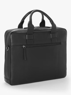 John Lewis Oslo Leather Briefcase, Black rrp£140 Good No
