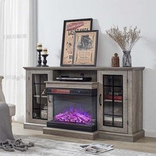60inch Electric Fireplace LED Log Fire Flame Rustic Surround Standing Heater Set