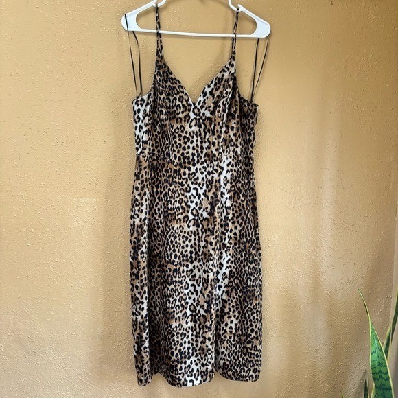 Express Leopard Print V-Neck Spaghetti Strap Midi… - image 1