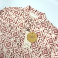 Common People Mens Ikat Short Sleeve Linen Blend Button Up Shirt Pink Medium NWT