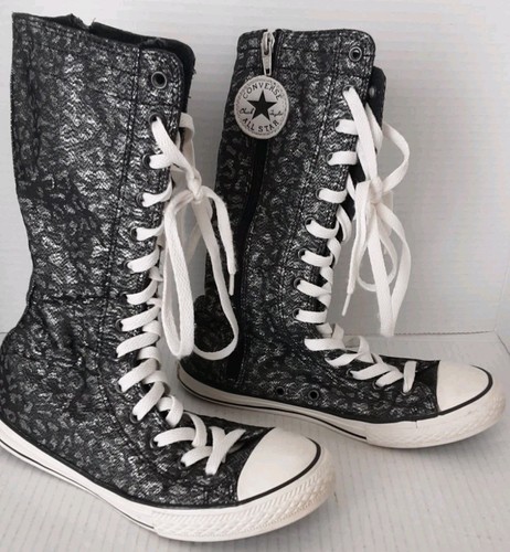 Converse Junior Kids Knee High Shimmer Print Lace Up Girls Shoe Size 4 640542C - Picture 3 of 13