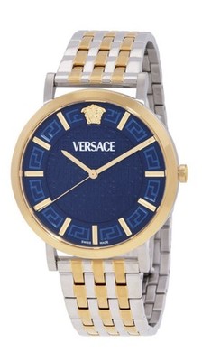 Versace Greca Swiss Made Blue Dial Two-Tone Stainless Steel Men's Wristwatch