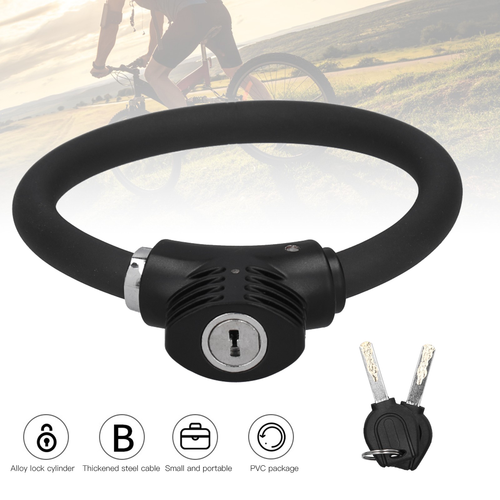 Mini Ring Lock AntiTheft Bike Cable Lock Reflective Zinc Alloy