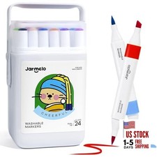 Washable Dual Tip Markers for Kids Ages 4-8, Brush Chisel Tip, 24 Colors