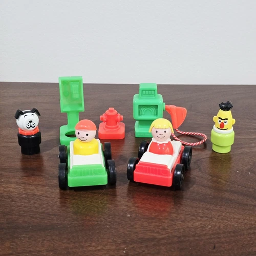 Vintage Fisher-Price Little People Pieces Muppets Bert Dog Gas Pump Phone Cars