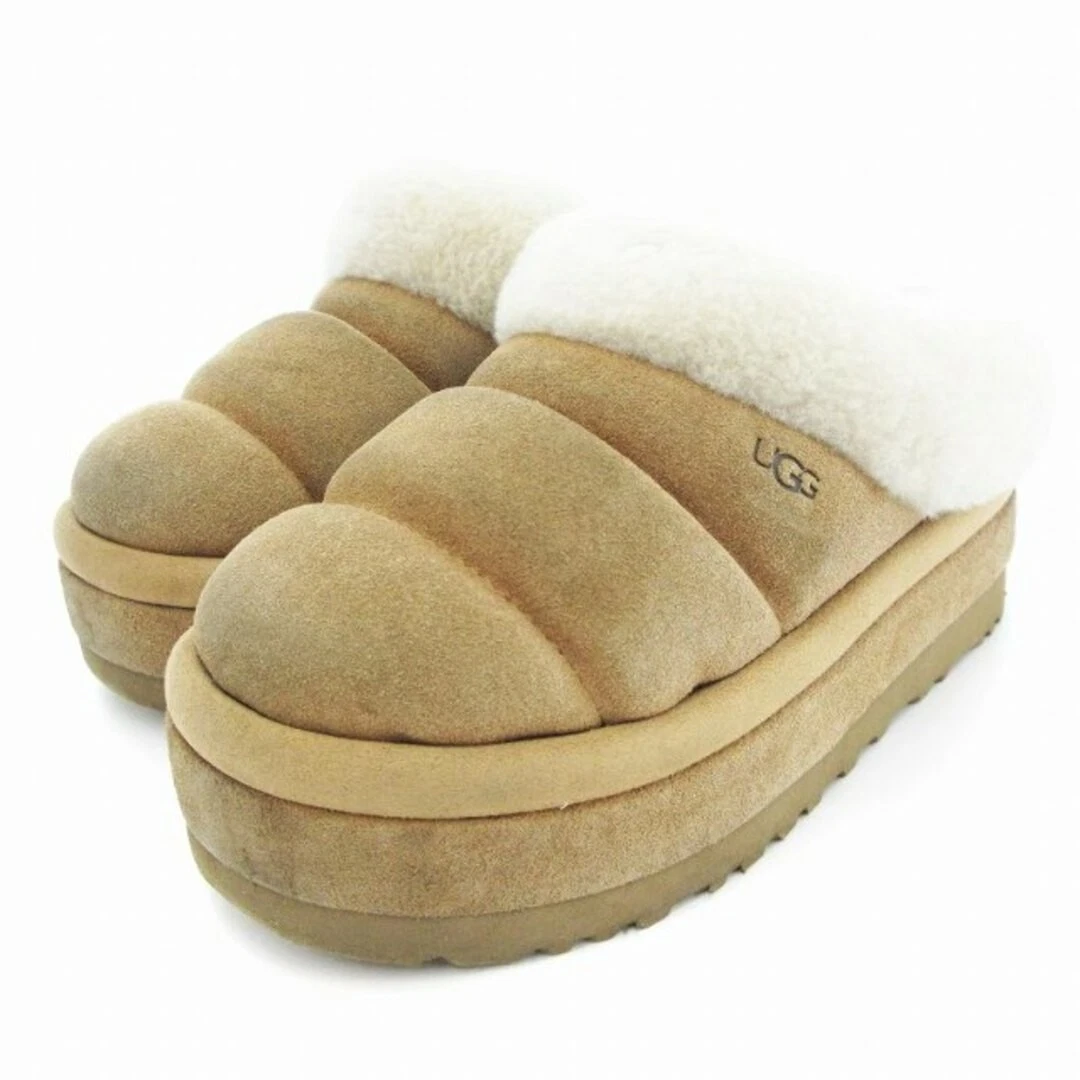Scarpe sandali UGG TAZZLITA platform mouton logo boa 23 cm beige 1146390 JS usati f