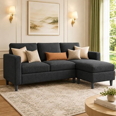 3-Seat Reversible Sectional Sofa & Office, Easy Tool-Free Assembly, Grey