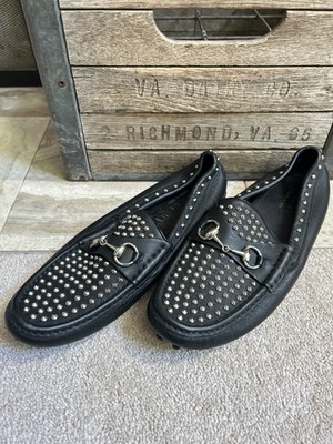 Rare GUCCI men's spike bit driving loafers shoes black w/ silver