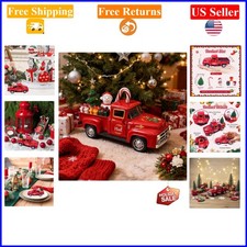 5in Vintage Farmhouse Red Metal Christmas Truck with Village Accessories