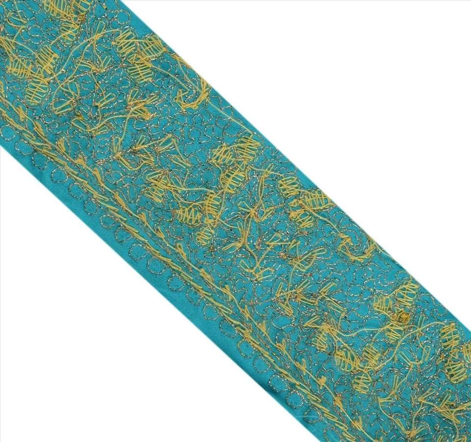 Sánskriti Vintage Sari Borde Cuentas Artesanal Zardoz Decoración Encaje 1YD Azul Aqua Foto 4 de 4