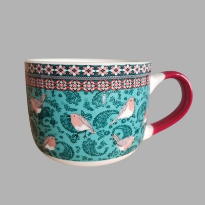 Carolyn Donnelly CDE Dunnes Stores Christmas Robin Birds Green Coffee Tea Mug