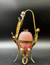 Antique French Palais Royal 8" Pink Opaline Satin Glass Egg Vanity Box Casket