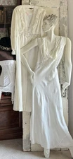 Vintage 30s CHANTILLY-LACE Bias Cut Peignoir Nightgown Negligee Robe Sz 38 Ivory