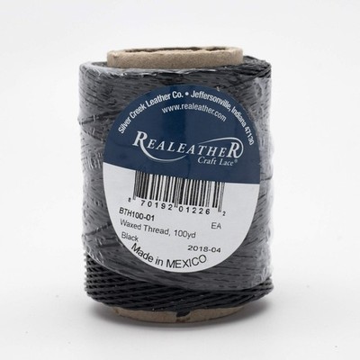 Realeather BTH100 01 Waxed Thread Leather Crafting Black 100 Yards large