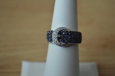 1.25ct Premium Ceylon Blue Sapphire / Zircon Ring Rhodium over Fine Silver Sz 6