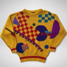 80s Esprit Sport Postmodern Sweater Sottsass  PAC Man  Vintage Knit Unisex L