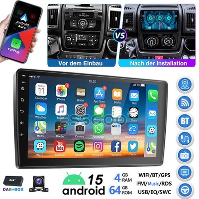 DAB+ Android 15 4+64G CarPlay Autoradio für FIAT DUCATO 2007-2023 Navi Kamera BT